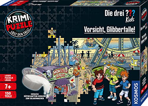 KOSMOS 683474 Krimi Puzzle Die drei ??? Kids Vorsicht Glibberfalle, 150 Teile, Schleim selbermachen, Lesen, Puzzeln, Rätsel lösen, für Kinder ab 7 Jahre, Detektiv Puzzle mit Die drei Fragezeichen Kids von Die drei