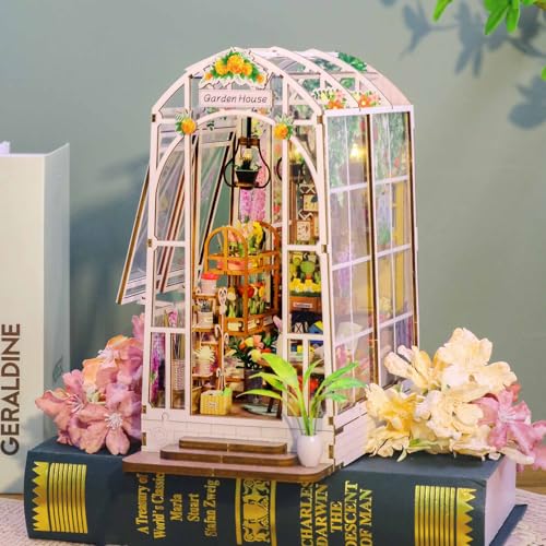 DIY Book Nook Kit, Diealles Shine 3D Holzpuzzle Book Nook Gartenhaus mit LED-Licht, DIY Puppenhäuser Miniatur Haus Modellbausatz für Bücherecke Weihnachten Geburtstag Geschenke von Diealles Shine