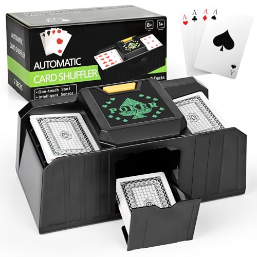 Kartenmischmaschine Elektrische, Diealles Shine Karten Mischgerät für 2 Decks, USB/Batteriebetriebener Kartenmischer Elektrisch, Card Shuffler für UNO Poker Texas Hold Em Blackjack von Diealles Shine