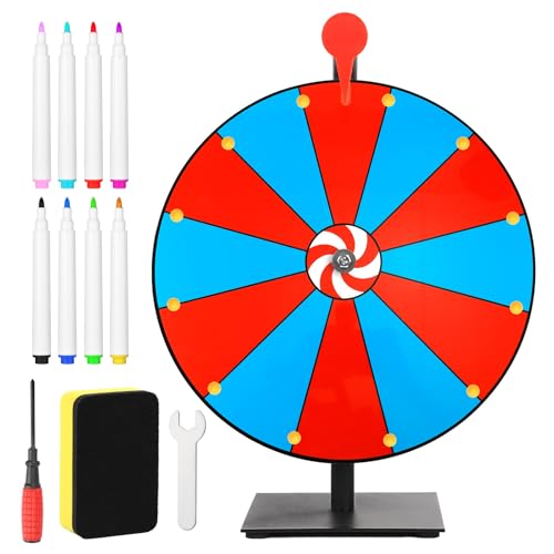 Diegimr 40cm Großes Glücksrad Set, 12 Fach Tombola Rad mit Ständer Rouletterad mit Robuster Basis Tisch Glücksrad für Karneval Messen Glücksrad-Spiele (Rot & Blau) von Diegimr