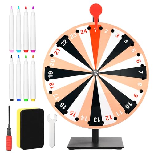 Diegimr 40cm Großes Glücksrad Set, Tisch Glücksrad mit 24 Fächern Tombola Glücksrad mit Ständer Roulette Rad für Karneval Messen Glücksrad-Spiele (Orange & Schwarz) von Diegimr