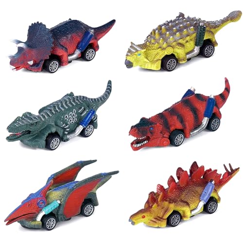 Auto Dinosaurier Spielzeug, 6 Pcs Dinosaurier Auto Zurückziehen Kinder, Spielzeug Dinosaurier Auto, Dino Auto Geschenke Für Kinder, Geschenke Für Jungen Mädchen von Diempi