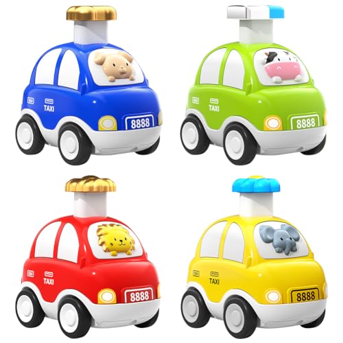 Diempi Baby Spielzeugauto, 4 Baby Auto Spielzeug,Press&Go Spielzeug Kinder Auto Spielzeug ab 1 2 3 Jahre Junge Baby Wildtiere Drückauto Kleinkind Geburtstags Geschenk Spielzeug von Diempi