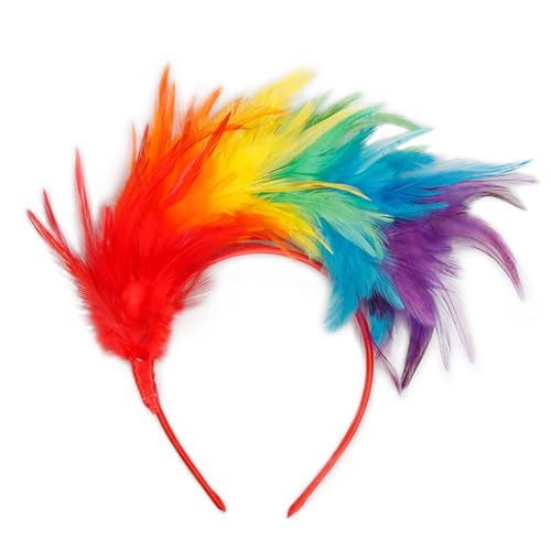 Diffaxy Bunt Feder Stirnband Fascinator Stirnbänder, Haarreif Karneval Feder Haarschmuck, Federstirnband für Damen, Mädchen Fasching Cosplay Haarband Karneval Party von Diffaxy