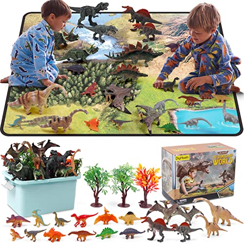 Dinosaurier Spielzeug Set mit Aktivitäts Spielmatte, Pädagogische Realistische Dinosaurier Figuren Einschließlich Pterodaktyl, Triceratops, Tyrannosaurus, Bäume, Steingarten für Jungen und Mädchen von DigHealth