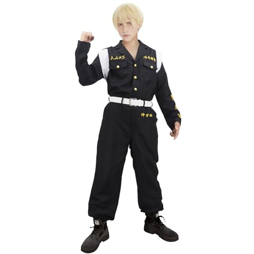 DigiTizerArt Anime Cosplay Costumes Japan Revengers Draken Jumpsuit Onesie Black Uniform Suit With Belt And Back Straps Adult Halloween Outfits (L) von DigiTizerArt