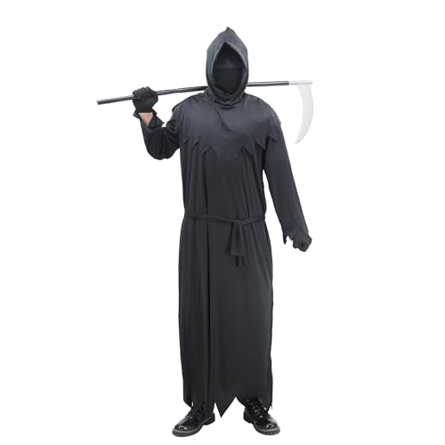 DigiTizerArt Halloween Adult Unisex Grim Reaper Costume With Plastic scythe, Phantom Costume for Creepy Phantom Halloween Costume (For-Adult) von DigiTizerArt