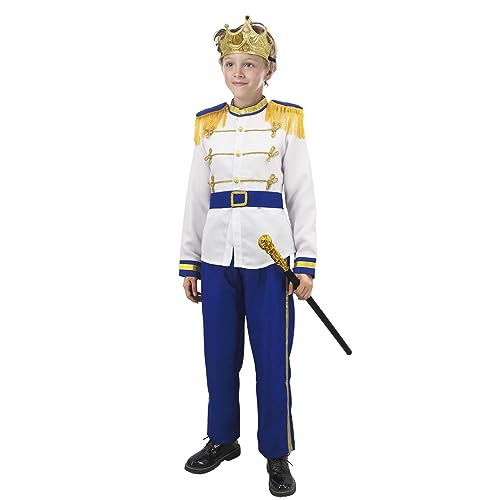 DigiTizerArt Prince Charming Costume for Boys Halloween Christmas Cosplay Outfits Toddler Kids Medieval Royal Knight Fairytale Dress Up with King Crown Gold Wand Hero Costume (128) von DigiTizerArt