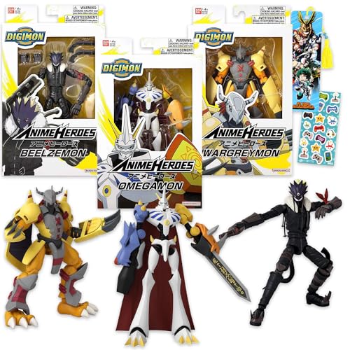 Digimon Actionfiguren Set - Digimon Actionfiguren-Set Bundle mit 3 Digimon Anime Heroes Figuren Beelzemon, Omegamon, Wargreymon Plus Stickern | Digimon Minifiguren für Kinder von Digimon