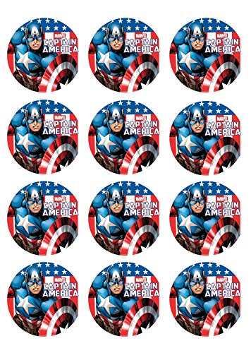 12 Muffinaufleger ca. 6 cm zum selbst ausscheiden, Cupcakes Muffinsbild Geburtstag Motiv: Captain America, Fondant 0457x von Digital-on