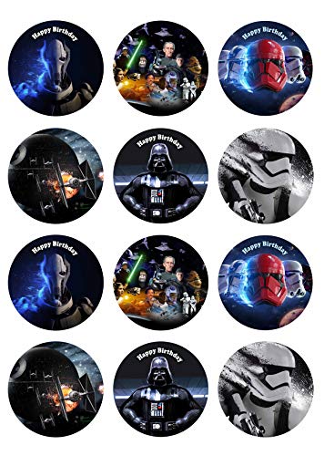 12 Muffinaufleger ca. 6 cm zum selbst ausscheiden, Cupcakes Muffinsbild Geburtstag Motiv: Star Wars, Fondant 0758x von Digital-on