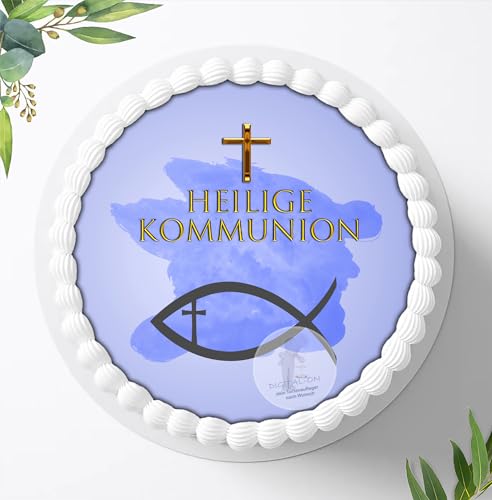 Zur Kommunion für deine Torten mit Wunschname, Zuckerbild, Essbares Foto für Torten, Fondant, Tortenaufleger Ø 20cm, 0184c von Digital-on