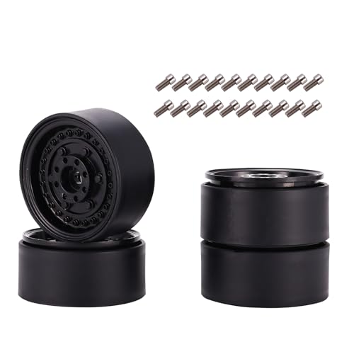 Diheohg 4 StüCk Metall 1,9 Beadlock Rad Felgen Nabe für 1/10 Rc Crawler Auto Axial Scx10 90046 Trx4 D90, Schwarz von Diheohg