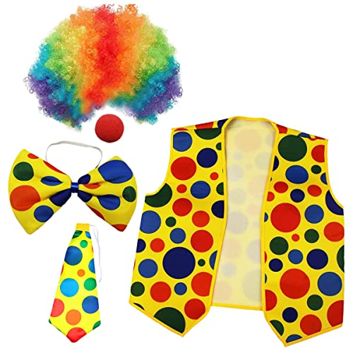 Diheohg 5Er-Pack Clown-KostüM-Set, Clown-PerüCke, Nasenweste für Cheer, Halloween, Cosplay, Partys, Karneval, Verkleidung von Diheohg