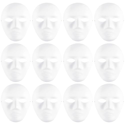 Diheohg Weiße Maske, 12 Stück Halloween Vollgesichts Maske Leere DIY Maske Tanz Cosplay Plain Masquerade Papier Mask zum Dekorieren von Diheohg