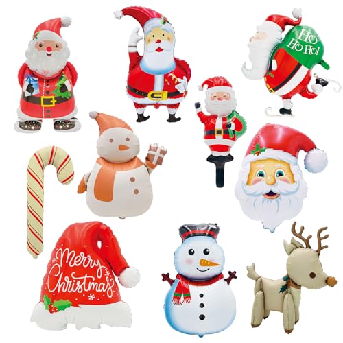 10 Stück übergroße Weihnachtsballons Weihnachtsdeko Ballons Zuckerstange Schneemann Weihnachtsmann Folienballons Helium Weihnachtsballons für Geburtstag Weihnachten Party Supplies (A) von DiiWmme