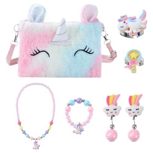 7 Stück Kinder Schmuck Sets für Mädchen mit Einhorn Tasche Niedliche Einhorn Mädchen Schmuck Sets Kinder Dress Up Modeschmuck Sets Einhorn Geschenk für 2-8 Jahre alte Mädchen Geburtstag (7Stück) von DiiWmme