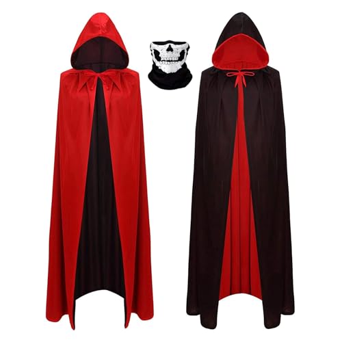 Vampir Umhang, Vampir Cape, Vampir Kostüme, Kapuzenumhang, Halloween kostüm, Unisex schwarz rot doppelseitiger Hexenumhang für Halloween Maskerade Party Cosplay Kostüm (150CM) von Diko