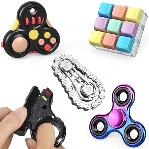 5 Stück Fidget Toys Set für Kinder Erwachsene, Sensory Pack mit Fidget Slider Fidget Cube Pad Finger Fahrrad Kette, Coole Gadgets Schreibtisch Handkreisel Party Geschenk 5 Stück Fidget Toys Set für Kinder Erwachsene, Sensory Pack mit Fidget Slider Fidget Cube Pad Finger Fahrrad Kette, Coole Gadgets Schreibtisch Handkreisel Party Geschenk von Dilabnda