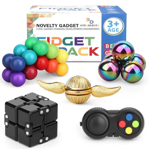 Dilabnda 5 Pack Fidget Set mit Infinity Cube Magnetische Steine Fidget Gaming Pad Golden Fidget Spinner Rasselschlangen Magnetische Eier Sensorische Coole Finger Set für Party Geschenk von Dilabnda