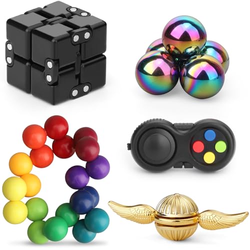 Dilabnda 9er-Pack Fidget Toys mit Unendlichkeitswürfel, magnetischen Kugeln, Fidget Gaming Pad, Zauberer Fidget Spinner, Klapperschlangen Magneteier, Fingerspielzeugset als Partygeschenk von Dilabnda