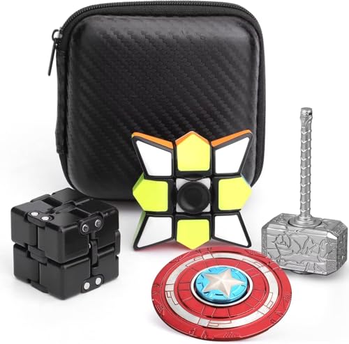 Fidget Spinner Bulk Spielzeug Set, unendliche Würfelblöcke, Cooler Hammer Finger Spinner, Fidget Bohnenketten Geschenkpaket, Superhelden Fidget Spinner, Geschenke für Kinder und Erwachsene (4 Stück) Fidget Spinner Bulk Spielzeug Set, unendliche Würfelblöcke, Cooler Hammer Finger Spinner, Fidget Bohnenketten Geschenkpaket, Superhelden Fidget Spinner, Geschenke für Kinder und Erwachsene (4 Stück) von Dilabnda