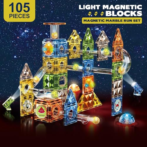 Dilhvy Magnetische Bausteine 105 Teile mit Magnet Kugelbahn Bunt, Magna Tiles - Montessori Konstruktions Spielzeug, Besten Kinderspielzeug Geschenke für Jungen & Mädchen ab 5 6 7 8 9 10+Jahre von Dilhvy