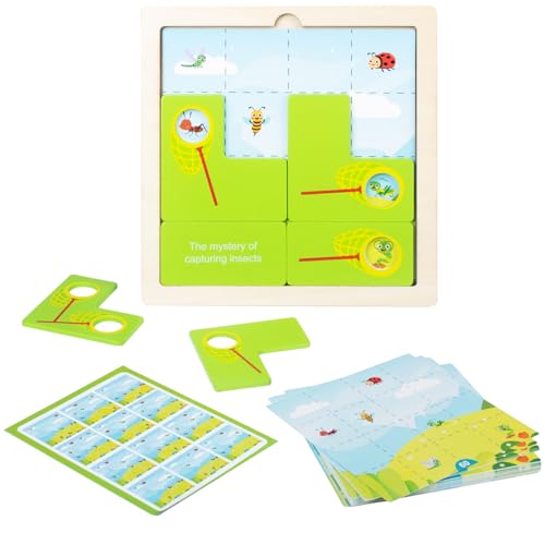 Holzpuzzle Spiel, Geheimnis der Erfassen Insekten Puzzle Spiel, Montessori Lernspielzeug, Entwicklung der Beobachtungsgabe und des logischen Denkens der Kinder für Jungen und Mädchen ab 3 Jahre von Dilpeak