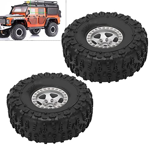 2 Stück 1,9-Zoll-RC-Crawler-Reifen-Set, 120 Mm, Alu, Nabe und Felge, Metallfelgen und Gummireifen-Set Modellautozubehör für SCX10 D90 F350 1/10 RC-Crawler-Auto, Spielzeug und (Silber) von Dilwe