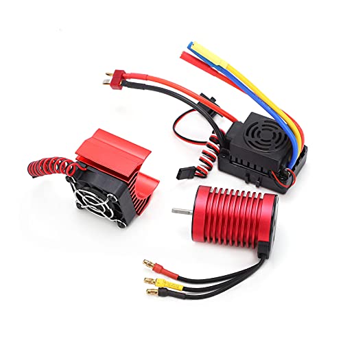 Dilwe RC Brushless Motor Set, Wasserdichter 4370KV 4 Pole Brushless Motor 60A ESC Set mit K¨¹hlk?rper Combo Brushless Motor Set Car Model Parts f¨¹r 1:10 RC Car Upgrade Zubeh?r von Dilwe