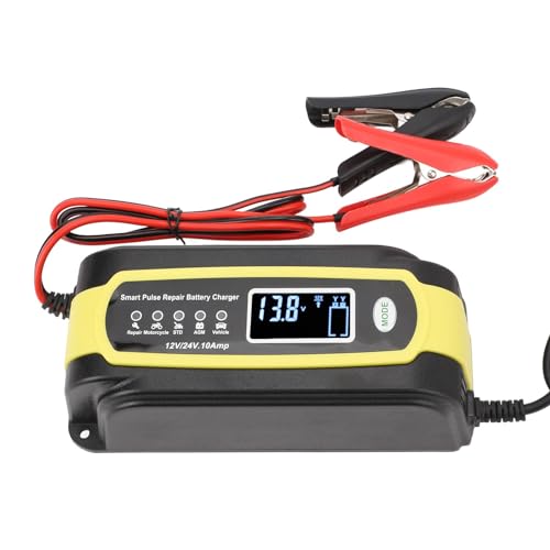 Dilwe 10-Ampere-Autobatterieladegerät, Hocheffizientes Motorradbatterieladegerät, Autobatterieladegerät-Wartungsgerät für 12-V-24-V-4-150-Ah-Batterien (EU-Stecker) von Dilwe