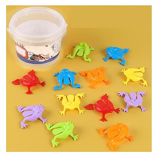 Dilwe 12 -pcs -Frosch -Sprungspielzeug, Plastik Bunte Springende Frösche, die Spielzeug mit Bucket Kids Bouncing Toy Set Hüpfen (Fass) von Dilwe