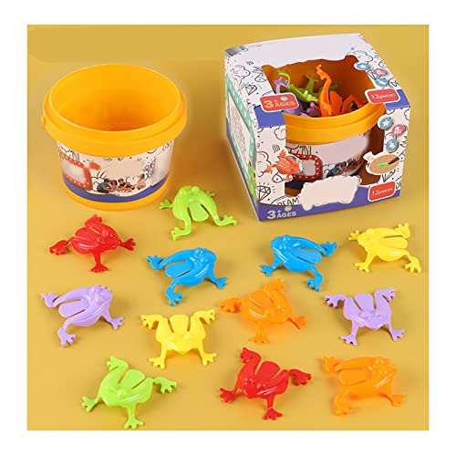 Dilwe 12 -pcs -Frosch -Sprungspielzeug, Plastik Bunte Springende Frösche, die Spielzeug mit Bucket Kids Bouncing Toy Set Hüpfen (Geschenkbox-Verpackung) von Dilwe