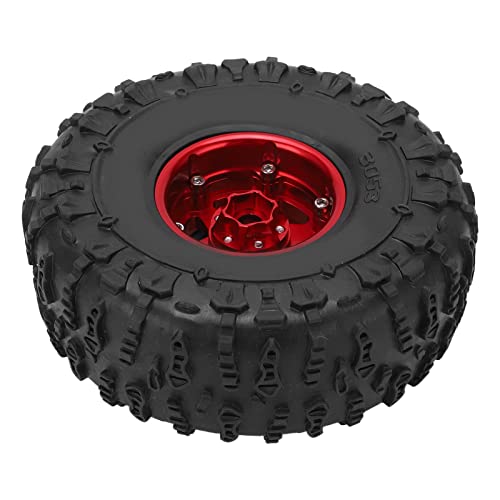 Dilwe 2 Stück 1,9-Zoll-RC-Crawler-Reifen-Set, 120 Mm, Alu, Nabe und Felge, Metallfelgen und Gummireifen-Set Modellautozubehör für SCX10 D90 F350 1/10 RC-Crawler-Auto, Spielzeug und (Rötlich Schwarz) von Dilwe