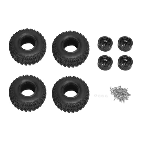 Dilwe 4-teiliges RC-Crawler-Naben- und Reifen-Set, Kratzfestes Kunststoff-Aluminiumlegierungs-Felgen-Set für RC-Autos, 120 X 46 Mm (Black) von Dilwe