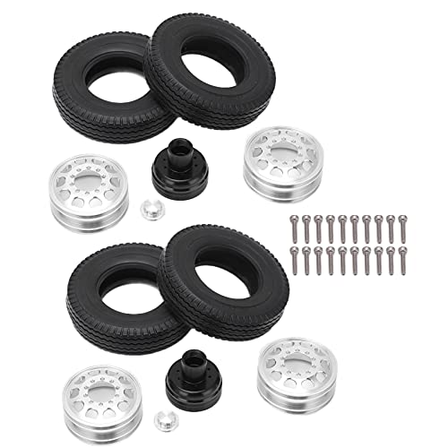 Dilwe Anhängerreifen und Felgen-Set, 2 Stück, 21 Mm Breite, Gummilegierung, Hinterradnabe, Felgenreifen, Kompatibel mit 1/14 Tami Ya RC Traktor-LKW (Black) von Dilwe