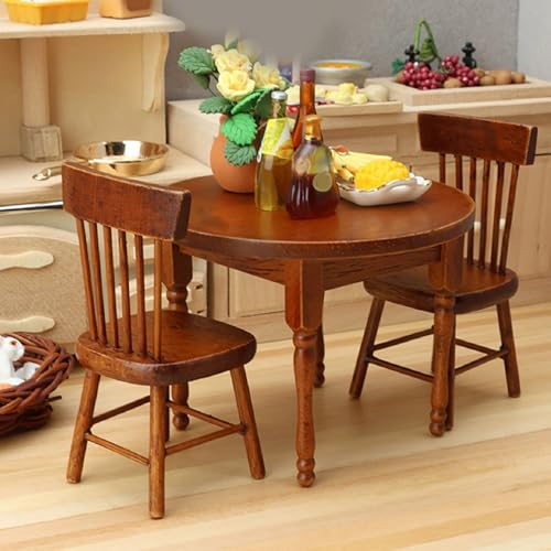 Dilwe Miniaturtisch & Stühle, 1:12 Miniaturholz -Essmöbel für Dollhouse Accessoires Realistic Dollhouse Dekor Dilwe Miniaturtisch & Stühle, 1:12 Miniaturholz -Essmöbel für Dollhouse Accessoires Realistic Dollhouse Dekor von Dilwe