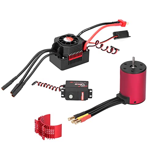 Dilwe Motor-Servo-RC-Zubehör, 3650-4500-KV-Motor mit Kühlgehäuse + 60-A-Regler + 6-kg-Metallservo (S0600M) + 25-T-Arm, für 1/10 1/18 Bürstenloses Auto von Dilwe