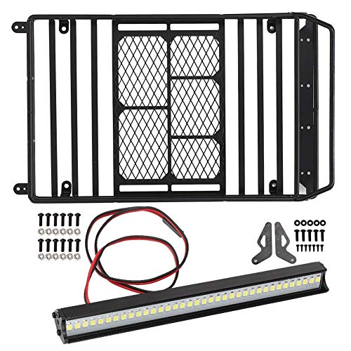 Dilwe RC Car Dachträger, Metall Dachträger Gepäckträger mit LED Kompatibel mit TRX-4 / SCX10 1/10 Modellauto(mit LED) von Dilwe