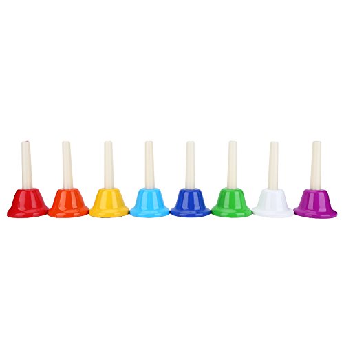 Handglocken, Bunte 8 Hinweis Metall Diatonische Handglocke Set für Kinder Musik Früherziehung Brain Development Game PlayingOrff-Kinder-Schlaginstrumente von Dilwe