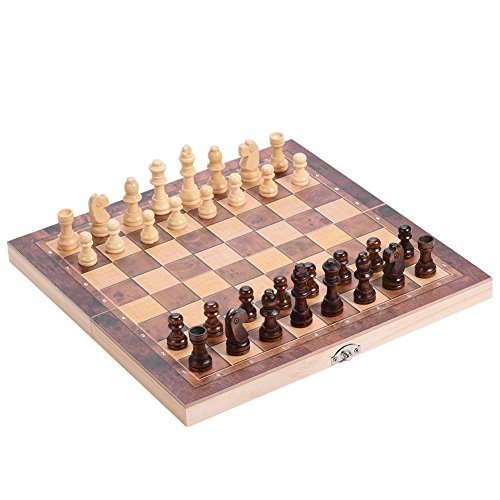 Schach, Holz Travel Chess Board 3 in 1 Qualität Tragbare Faltbar Schachbrett mit Bequemer Schachfiguren für Familie Outdoor Schach Spiel von Dilwe