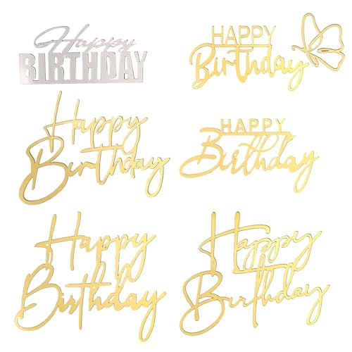 Dimeho 6 Stück Glitzer-Kuchenaufsatz Alles Gute zum Geburtstag goldene Tortendekoration Acryl-Kuchenaufsatz Stäbchen Dekor Banner Schild für Party Jubiläum Lieferungen von Dimeho