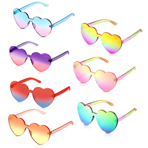 Dimoxii 7 Paar Herzbrillen Set Sonnenbrille Party Bunte Brille Karneval Lustig Heart Sunglasses für Geburtstagsfeier, Fasching, Karneval, Malle und Oktoberfest von Dimoxii