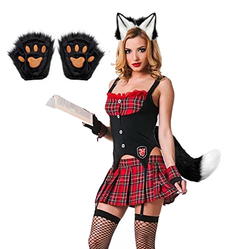 Dimweca Wolf Kostüm - Künstliche Schwanzclip-Ohren und Handschuhe | Künstliches Halloween-Tier-Cosplay-Kostüm, Spielzeug, Geschenk für Frauen von Dimweca