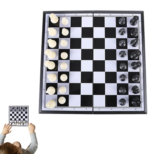 Dinchaakuarry Magnetisches Reise-Schachspiel, faltbares magnetisches Schach-Set für Kinder und Erwachsene, handgefertigte Aufbewahrungsfächer, Reiseanfänger, Schach-Set für 2 Spieler, Teenager, von Dinchaakuarry