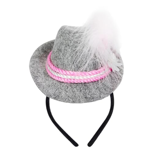 Dinchaakuarry Tirolenhut Stirnband Oktoberfest Hut Stirnband Oktoberfest Tricolor Rope Grey Filz Hut Karneval Pink Feather München Oktoberfest Deutsch Kostümzubehör Oktoberfest Kleines F von Dinchaakuarry