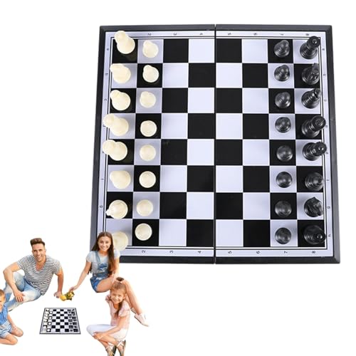 Dinchaakuarry Tragbares Reiseschach, faltbares magnetisches Schach-Set für Kinder und Erwachsene, handgefertigte Aufbewahrungsfächer, Reiseanfänger, Schach-Set für 2 Spieler, Teenager, Familienspiele von Dinchaakuarry