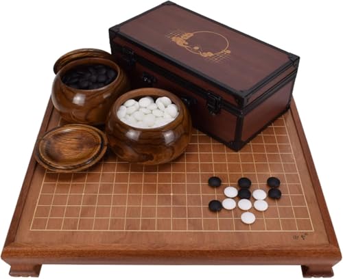 Holz-Go-Tischset 19X19 geätztes Brett - doppelt Konvexe Steine - Massivholzschalen - Aufbewahrungsbox aus Aluminiumlegierung, klassisches chinesisches Strategie-Brettspiel von DinganyuEU