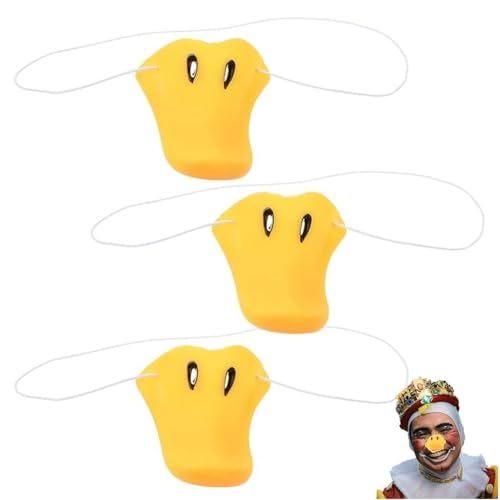 Dinntty Entenschnabel-Maske 3 Stück lustige gelbe Entennasen-Tierschnauze Weiche Kostümmaske für Halloween-Mardi-Gras-Cosplay-Zubehör von Dinntty