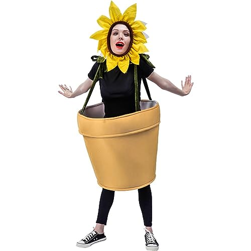 Halloween-Sonnenblumen-Kostüm lustiges Blumentopf-Cosplay-Kostüm Overall Festival-Party-Kostüm für Damen und Herren von Dinntty